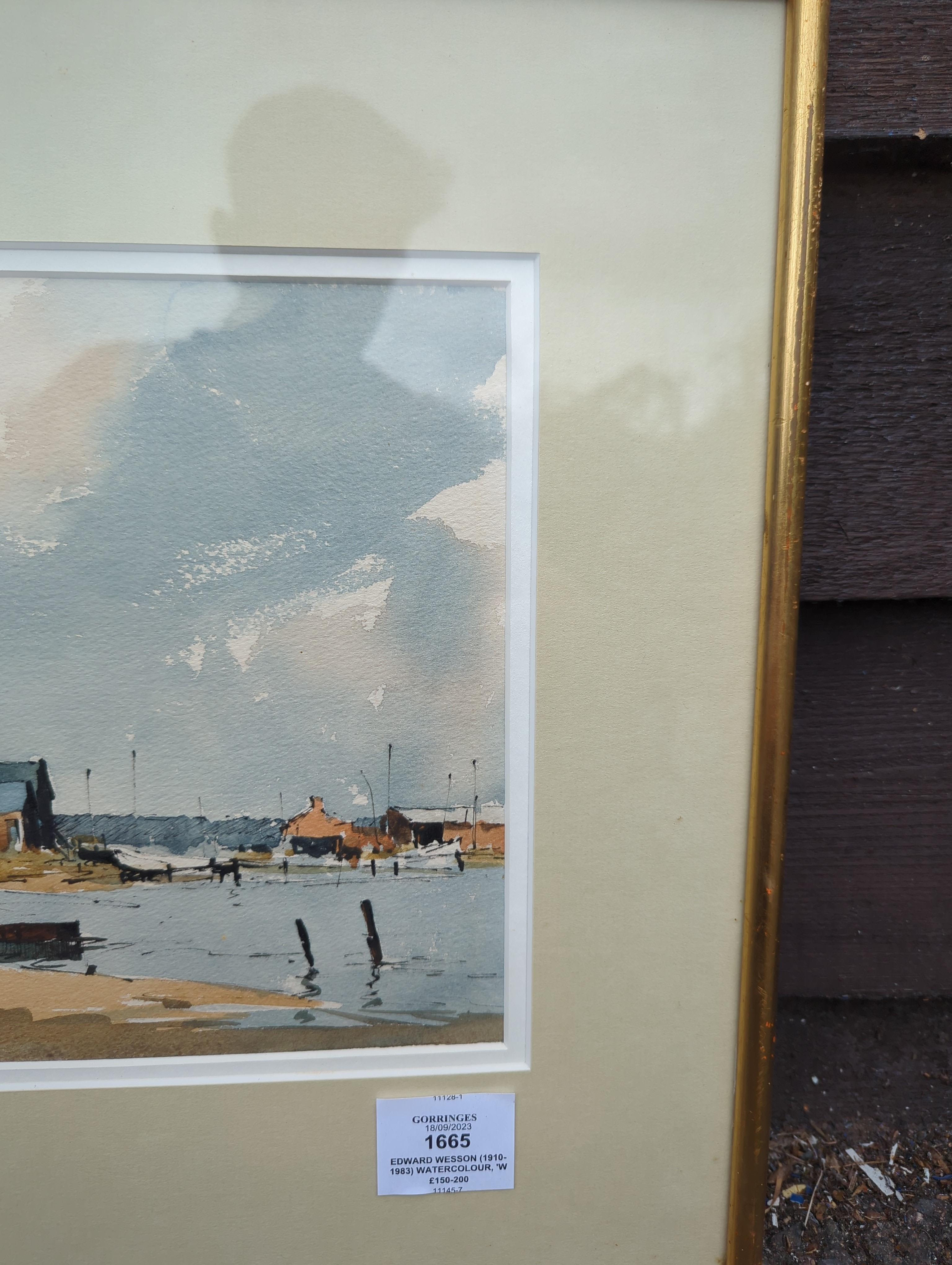 Edward Wesson (1910-1983) watercolour, 'Walberswick, Suffolk', stamp and Gallery Thirty Three label verso, 29 x 21cm